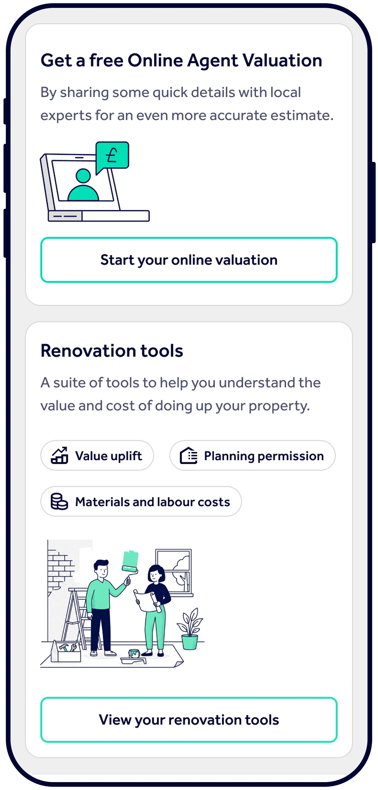 Renovation tools entry point on the Track page